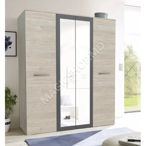 Шкаф Бари 4д2з (гикори рокфорд светлый / графит серый)